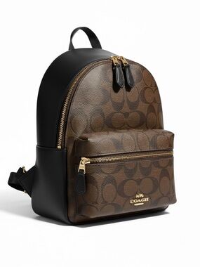 Coach Brown Signature Logo Mini Backpack with Gold Hardware